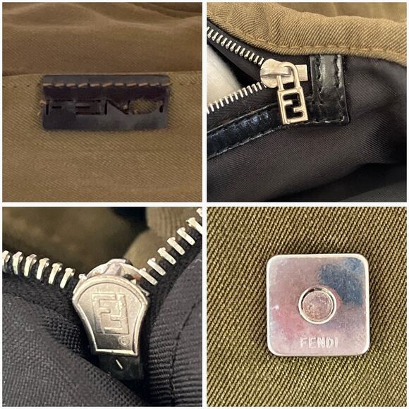 FENDI Vintage Messenger Bag Khaki Canvas Black Leather Adjustable Strap Unisex - Picture 10 of 13